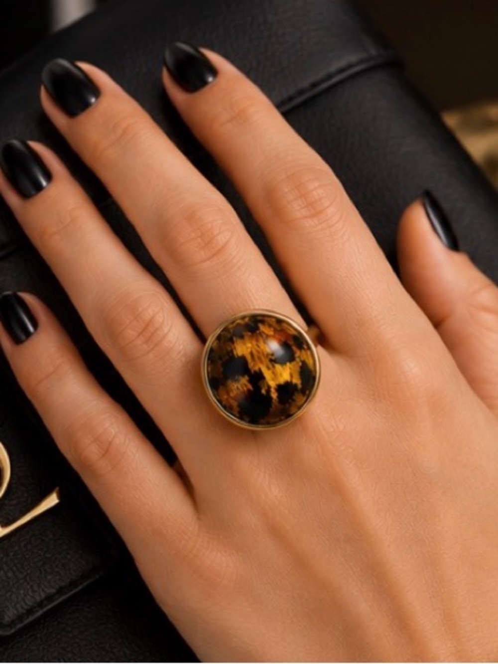 Amber-tone Dome Statement Ring - adjustable Gold Band
